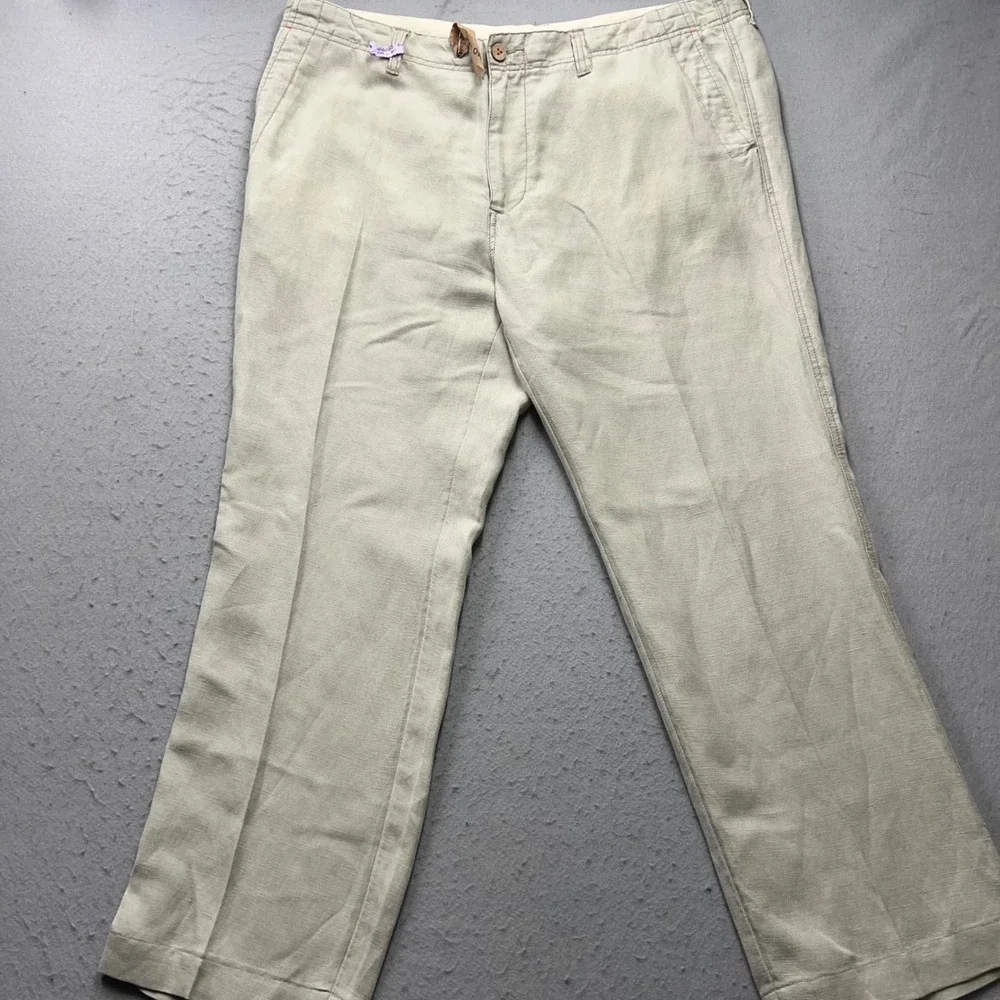 Tommy Bahama Mens 40x32 Linen Tencel Blend Pants Beige Khaki Relaxed Casual 2121